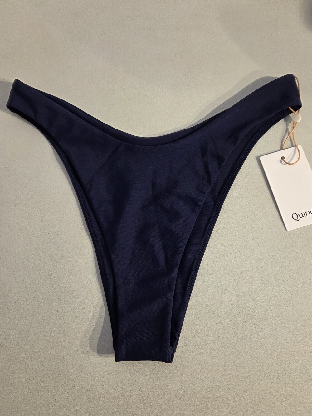 Quince Deep Navy Italian High-Leg Bikini Bottom Size Med. NWT Beach Classic